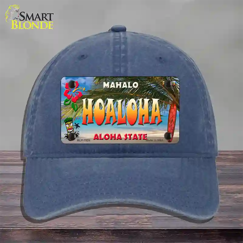 Hoaloha Hawaii State Novelty License Plate Hat Unconstructed Cotton / Navy