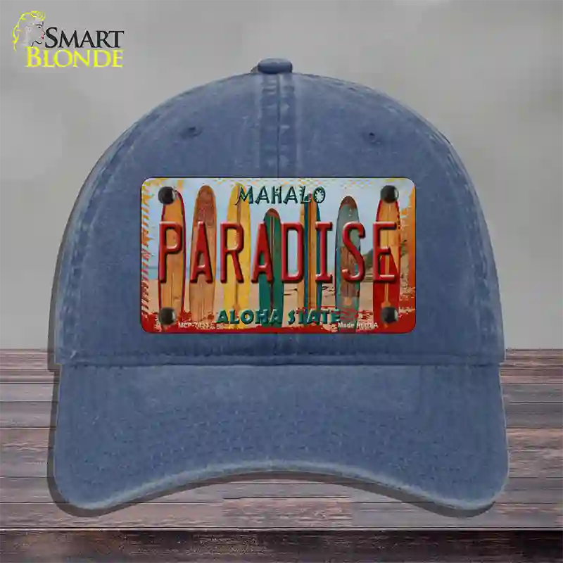 Paradise Surfboards Hawaii State Novelty License Plate Hat Unconstructed Cotton / Navy