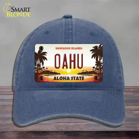 Oahu Hawaiian Islands Novelty License Plate Hat Unconstructed Cotton / Navy