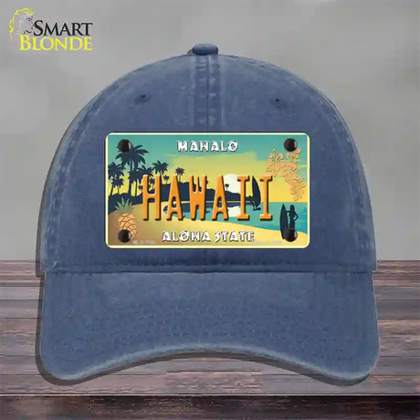 Hawaii Pineapple Novelty License Plate Hat Unconstructed Cotton / Navy