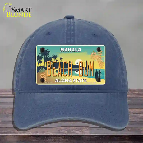 Beach Bum Hawaii Pineapple Novelty License Plate Hat Unconstructed Cotton / Navy