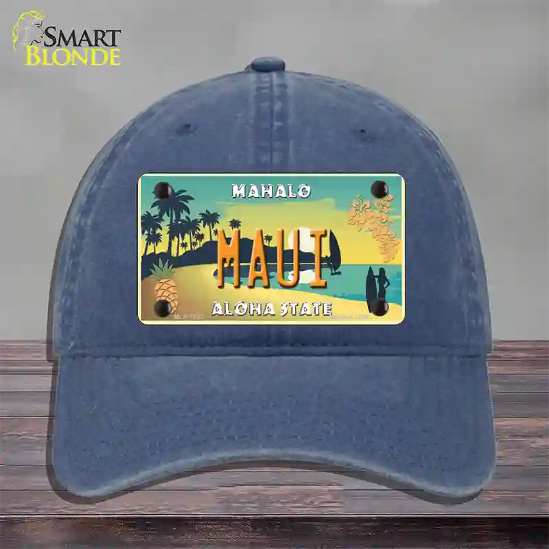 Maui Hawaii Pineapple Novelty License Plate Hat Unconstructed Cotton / Navy