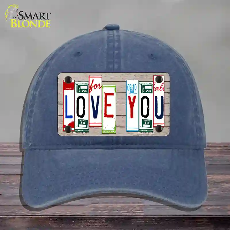 Love You License Plate Art Wood Novelty License Plate Hat Unconstructed Cotton / Navy