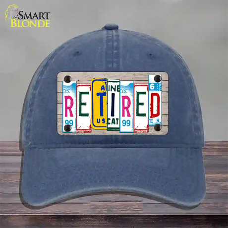 Retired License Plate Art Wood Novelty License Plate Hat Unconstructed Cotton / Navy