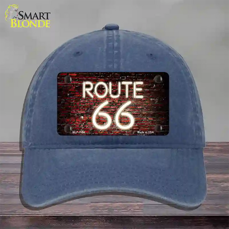 Route 66 Neon Brick Novelty License Plate Hat Unconstructed Cotton / Navy