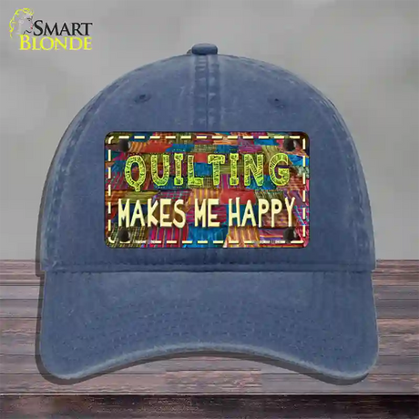 Quilting Makes Me Happy Novelty License Plate Hat Unconstructed Cotton / Navy