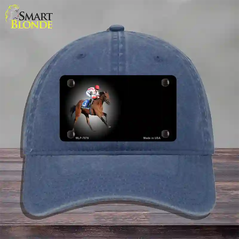 Horse Racing Offset Novelty License Plate Hat Unconstructed Cotton / Navy