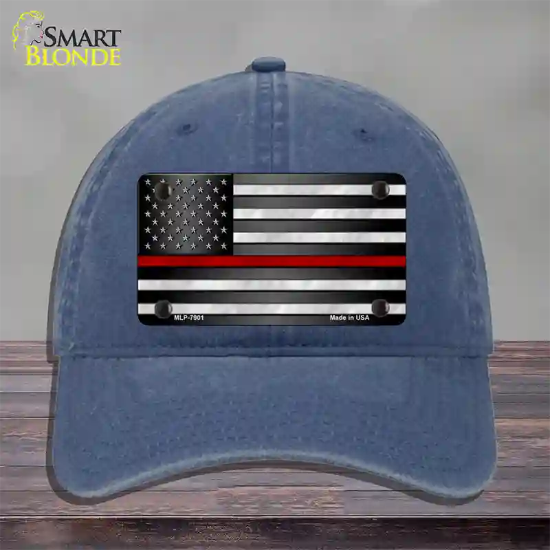 American Flag Thin Red Line Novelty License Plate Hat Unconstructed Cotton / Navy