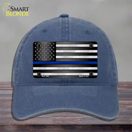 American Flag Thin Blue Line Novelty License Plate Hat Unconstructed Cotton / Navy