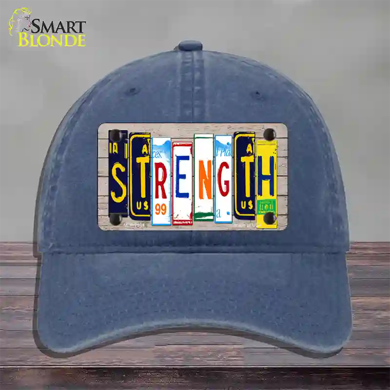 Strength Wood License Plate Art Novelty License Plate Hat Unconstructed Cotton / Navy