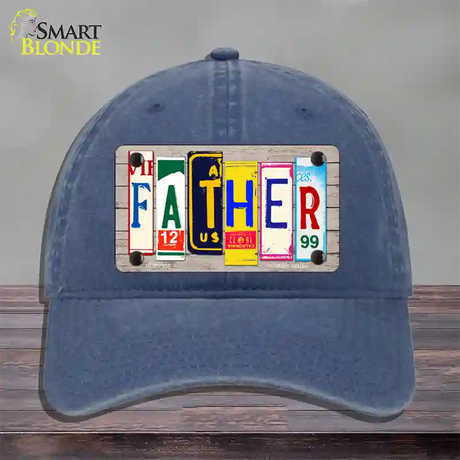 Father Wood License Plate Art Novelty License Plate Hat Unconstructed Cotton / Navy