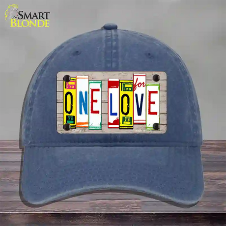 One Love Wood License Plate Art Novelty License Plate Hat Unconstructed Cotton / Navy