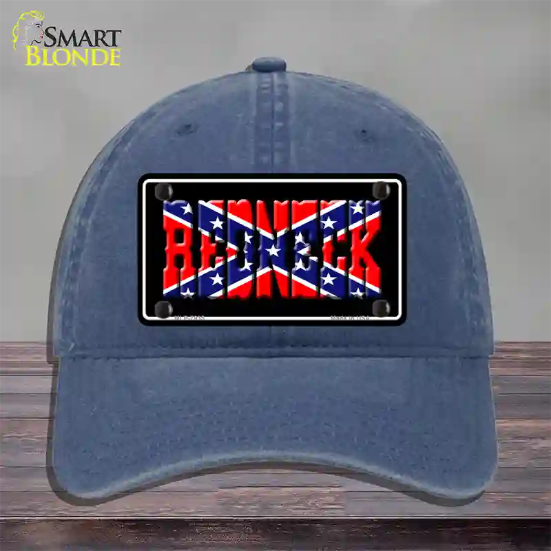 Redneck Confederate Flag Black Novelty License Plate Hat Unconstructed Cotton / Navy