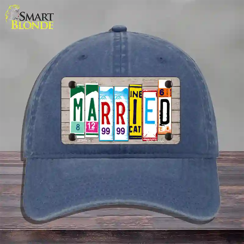 Married Wood License Plate Art Novelty License Plate Hat Unconstructed Cotton / Navy