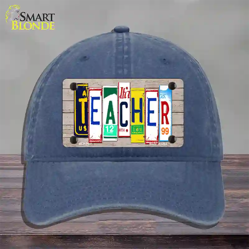 Teacher Wood License Plate Art Novelty License Plate Hat Unconstructed Cotton / Navy