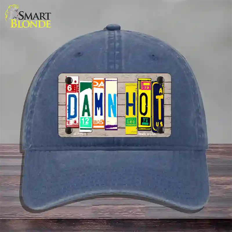 Damn Hot Wood License Plate Art Novelty License Plate Hat Unconstructed Cotton / Navy