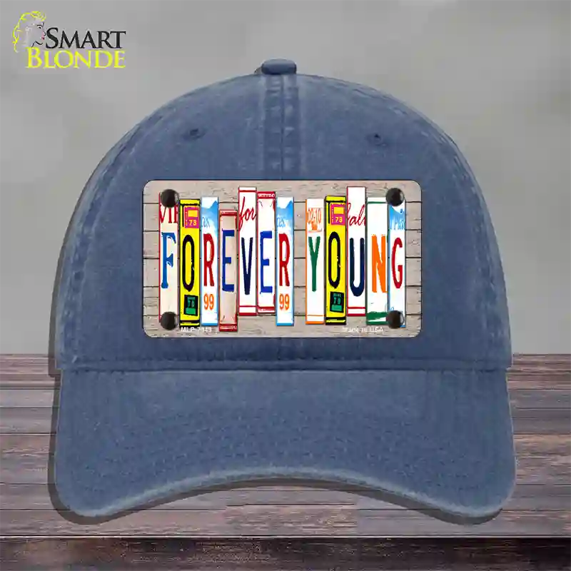 Forever Young Wood License Plate Art Novelty License Plate Hat Unconstructed Cotton / Navy