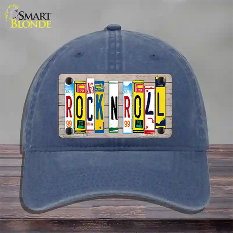 Rock N Roll Wood License Plate Art Novelty License Plate Hat Unconstructed Cotton / Navy