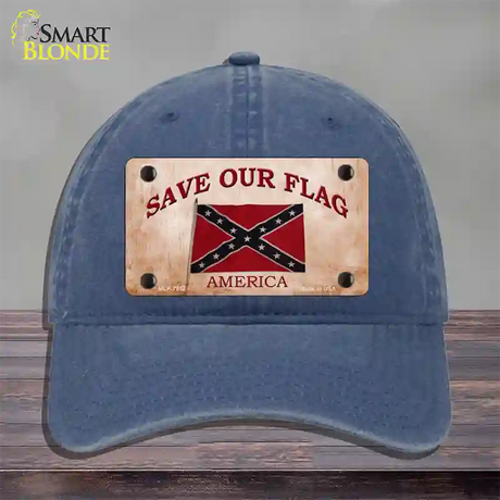 Save Our Flag Confederate Novelty License Plate Hat Unconstructed Cotton / Navy