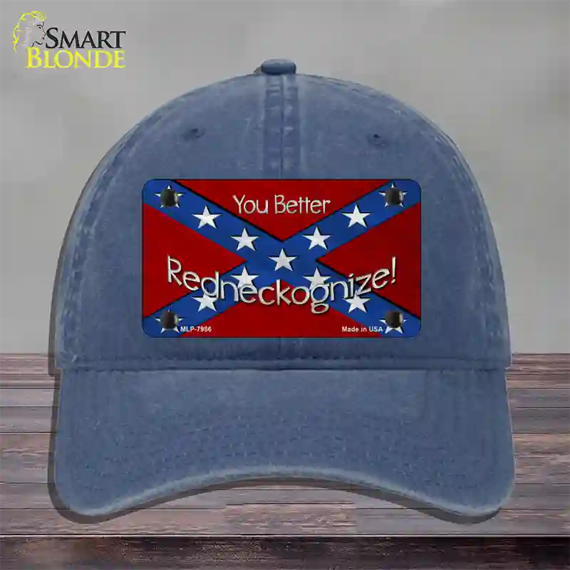 You Better Redneckognize Novelty License Plate Hat Unconstructed Cotton / Navy