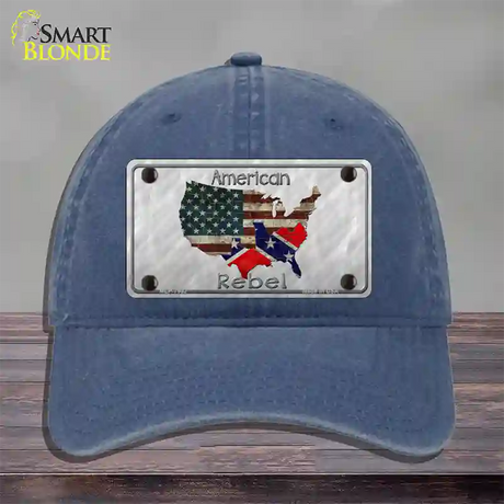 American Rebel Map Novelty License Plate Hat Unconstructed Cotton / Navy