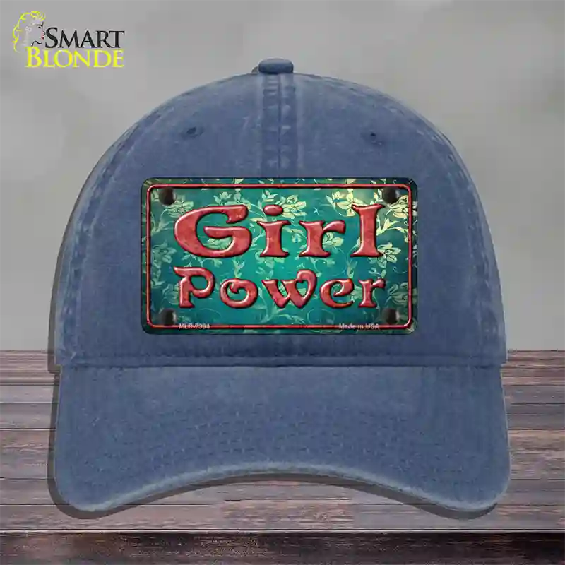 Girl Power Flower Novelty License Plate Hat Unconstructed Cotton / Navy