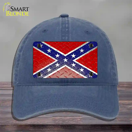 Confederate Flag Diamond Novelty License Plate Hat Unconstructed Cotton / Navy