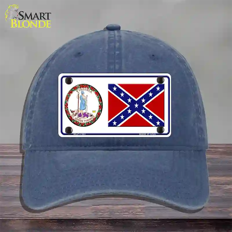 Confederate Flag Virginia Seal Novelty License Plate Hat Unconstructed Cotton / Navy