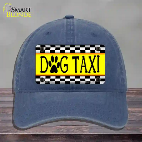 Dog Taxi Novelty License Plate Hat Unconstructed Cotton / Navy