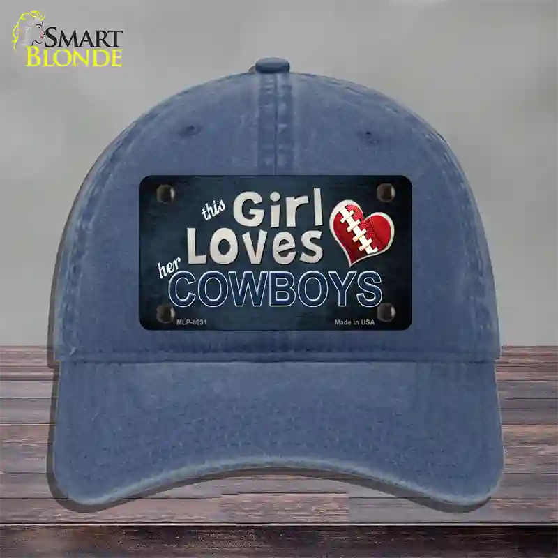 This Girl Loves Her Cowboys Novelty License Plate Hat Unconstructed Cotton / Navy