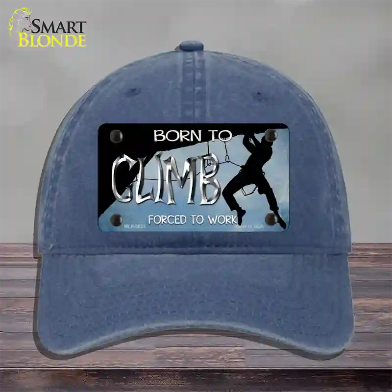 Born To Climb Novelty License Plate Hat Unconstructed Cotton / Navy