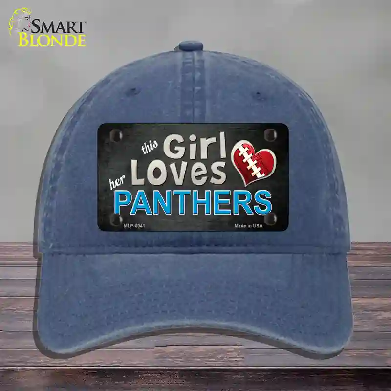 This Girl Loves Her Panthers Novelty License Plate Hat Unconstructed Cotton / Navy