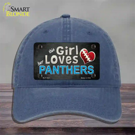 This Girl Loves Her Panthers Novelty License Plate Hat Unconstructed Cotton / Navy