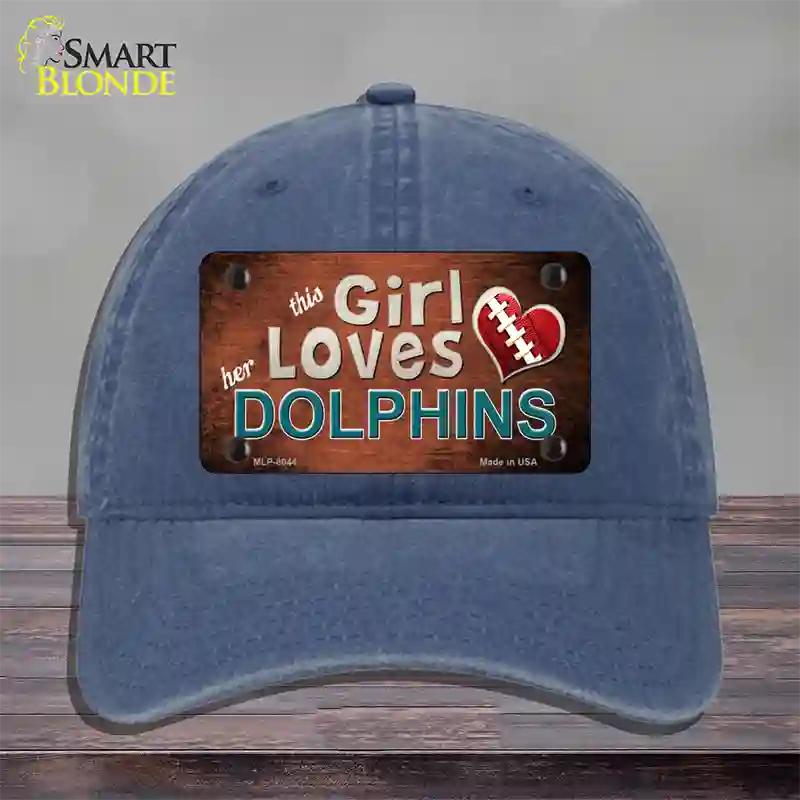 This Girl Loves Her Dolphins Novelty License Plate Hat Unconstructed Cotton / Navy