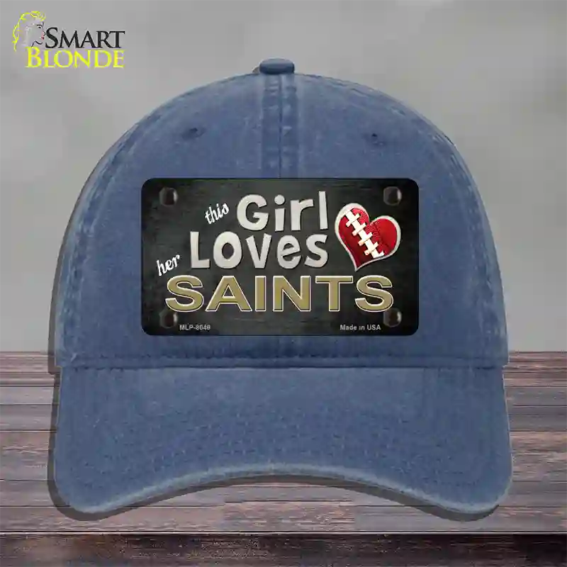 This Girl Loves Her Saints Novelty License Plate Hat Unconstructed Cotton / Navy