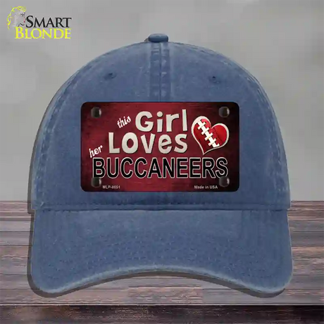 This Girl Loves Her Buccaneers Novelty License Plate Hat Unconstructed Cotton / Navy