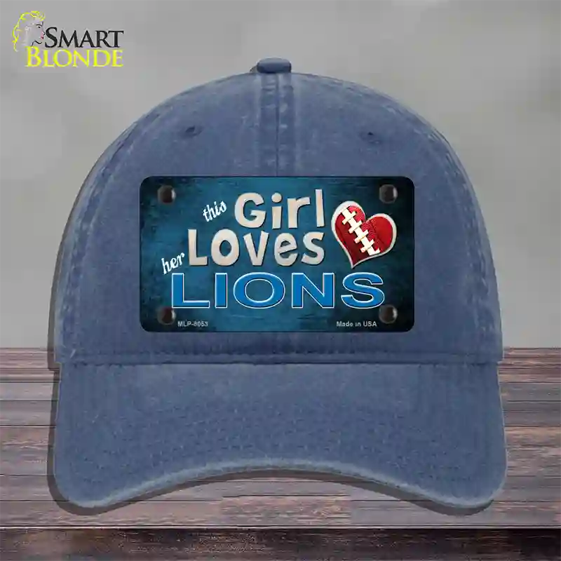 This Girl Loves Her Lions Novelty License Plate Hat Unconstructed Cotton / Navy