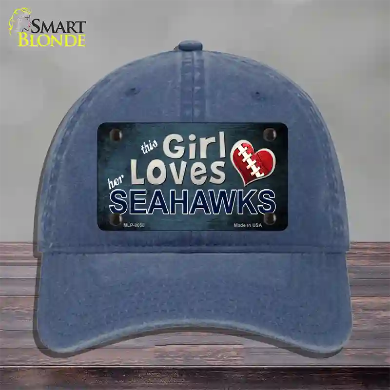 This Girl Loves Her Seahawks Novelty License Plate Hat Unconstructed Cotton / Navy