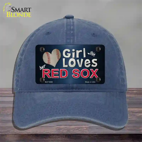 This Girl Loves Her Red Sox Novelty License Plate Hat Unconstructed Cotton / Navy