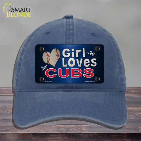 This Girl Loves Her Cubs Novelty License Plate Hat Unconstructed Cotton / Navy