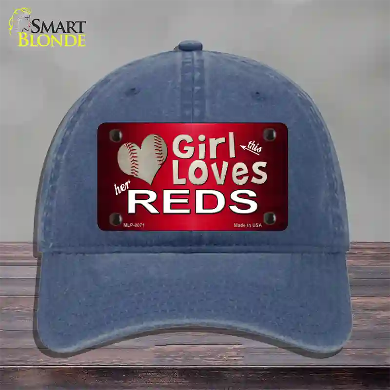 This Girl Loves Her Reds Novelty License Plate Hat Unconstructed Cotton / Navy