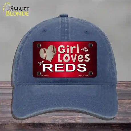 This Girl Loves Her Reds Novelty License Plate Hat Unconstructed Cotton / Navy