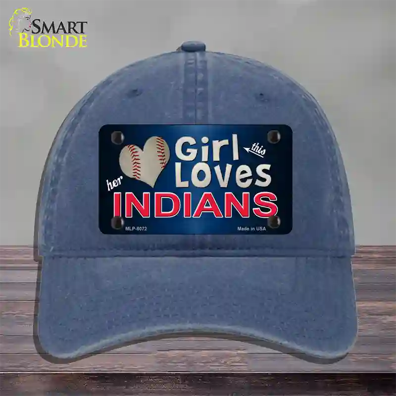 This Girl Loves Her Indians Novelty License Plate Hat Unconstructed Cotton / Navy