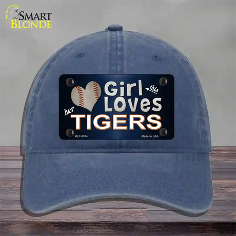 This Girl Loves Her Tigers Novelty License Plate Hat Unconstructed Cotton / Navy