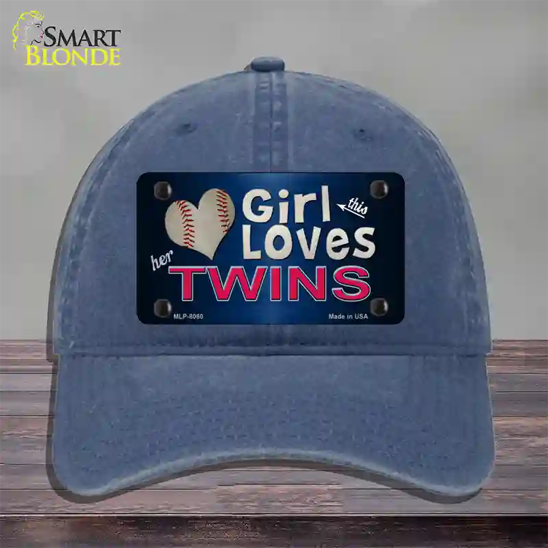 This Girl Loves Her Twins Novelty License Plate Hat Unconstructed Cotton / Navy