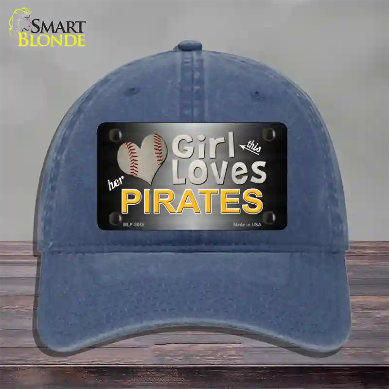 This Girl Loves Her Pirates Novelty License Plate Hat Unconstructed Cotton / Navy