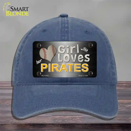 This Girl Loves Her Pirates Novelty License Plate Hat Unconstructed Cotton / Navy