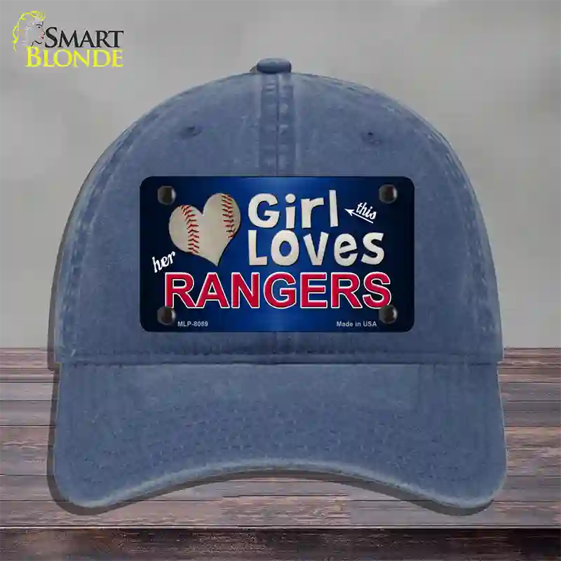 This Girl Loves Her Rangers Novelty License Plate Hat Unconstructed Cotton / Navy