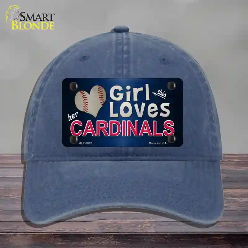 This Girl Loves Her Cardinals Baseball Novelty License Plate Hat Unconstructed Cotton / Navy