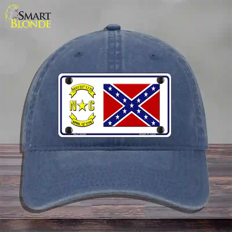 Confederate Flag North Carolina Novelty License Plate Hat Unconstructed Cotton / Navy